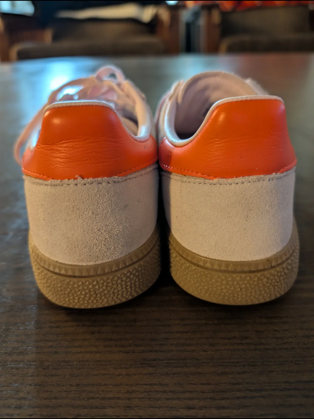 adidas Suede Sneakers in Light Pink with Orange Stripes - Picture 5 of 6